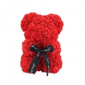 Ursulet din flori trandafiri de sapun rosu 25 cm + cutie